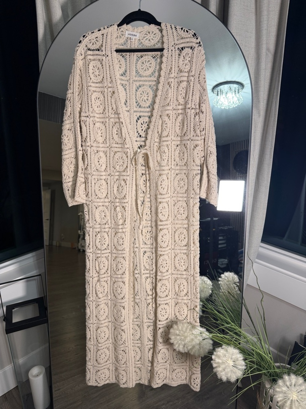 ADORA Crochet Maxi Tie-Front Dress in Cream